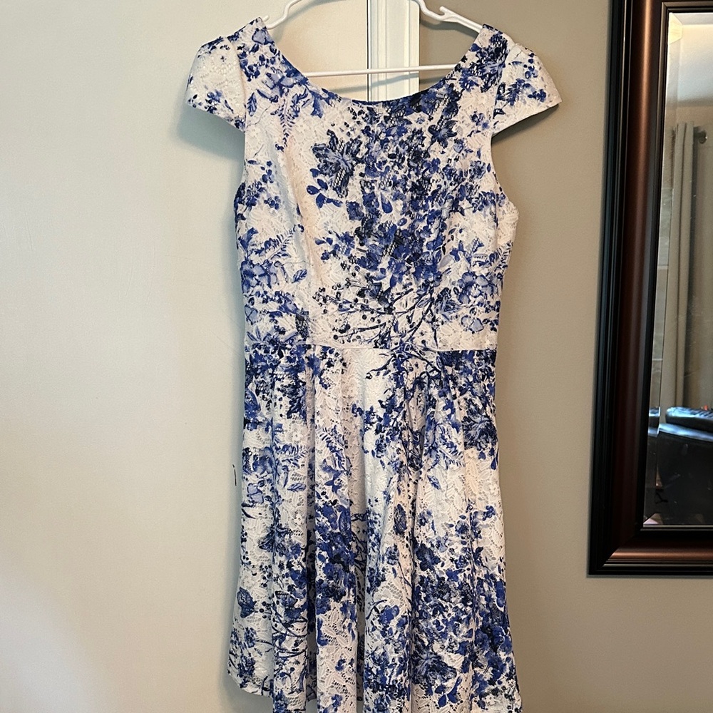 Betsey Johnson Blue and White Asymmetrical Dress